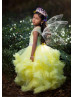 Yellow Tulle Ruffled Flower Girl Dress With Rhinestones Belt